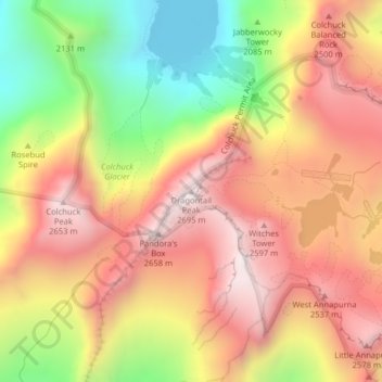 Dragontail Peak topographic map, elevation, terrain