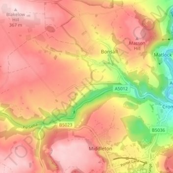 Slaley topographic map, elevation, terrain