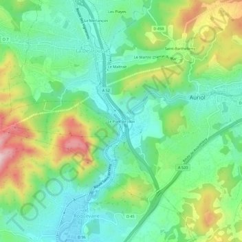 Le Pont de Joux topographic map, elevation, terrain