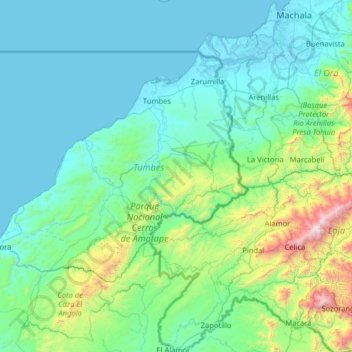 Distrito de Pampas de Hospital topographic map, elevation, terrain