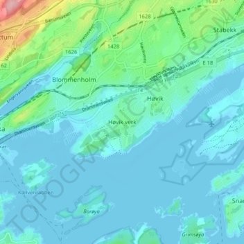 Høvik verk topographic map, elevation, terrain