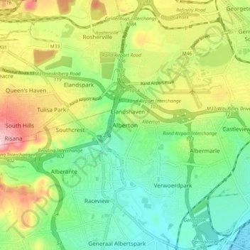 Alberton topographic map, elevation, terrain