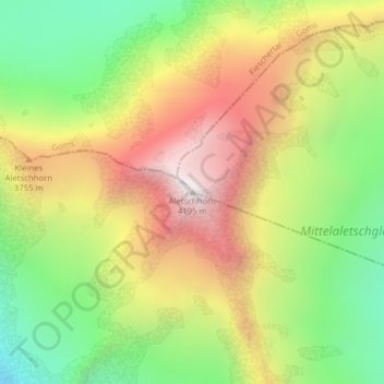 Aletschhorn topographic map, elevation, terrain