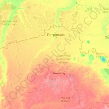 Северо-Казахстанская область topographic map, elevation, terrain