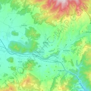 Detva topographic map, elevation, terrain