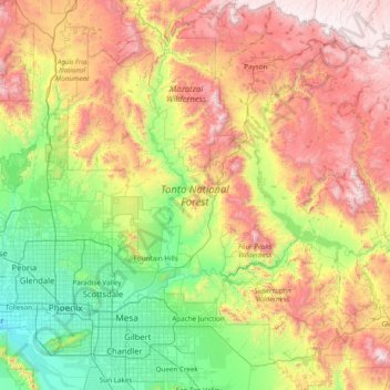 Tonto National Forest topographic map, elevation, terrain