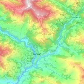 Kushma topographic map, elevation, terrain