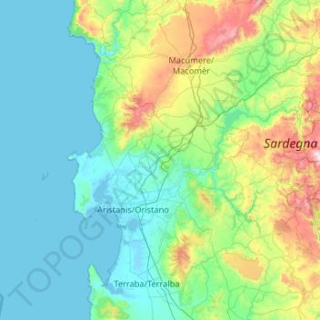 Aristanis/Oristano topographic map, elevation, terrain