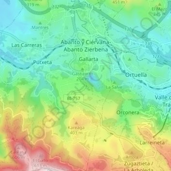 Abanto y Ciérvana topographic map, elevation, terrain