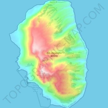 Île Alejandro Selkirk topographic map, elevation, terrain