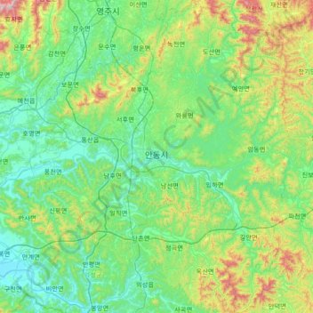 Andong-si topographic map, elevation, terrain