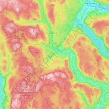 Kongsberg topographic map, elevation, terrain