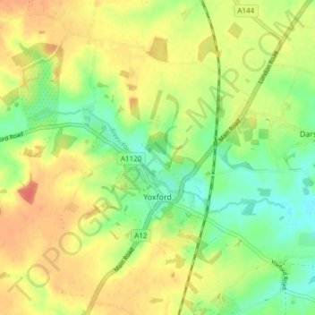 Yoxford topographic map, elevation, terrain