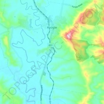 Kyogle topographic map, elevation, terrain