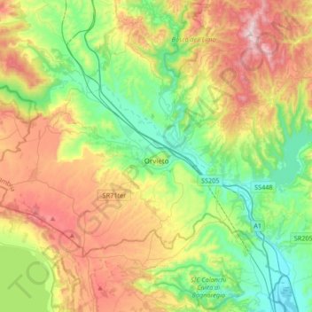 Orvieto topographic map, elevation, terrain