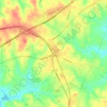 Lavonia topographic map, elevation, terrain