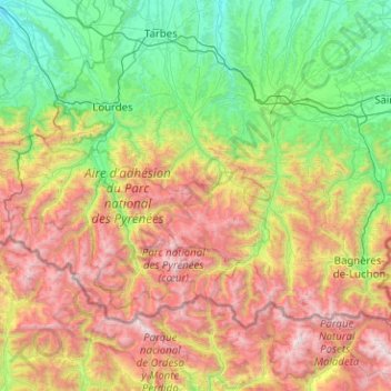 Aire d'adhésion du Parc national des Pyrénées Occidentales topographic map, elevation, terrain