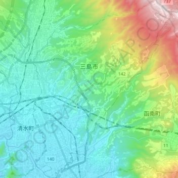 Mishima topographic map, elevation, terrain