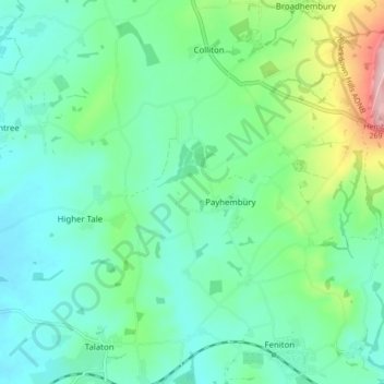 Payhembury topographic map, elevation, terrain