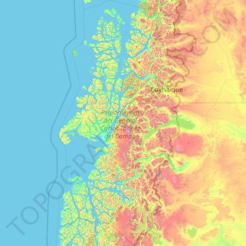 Aysén Region topographic map, elevation, terrain