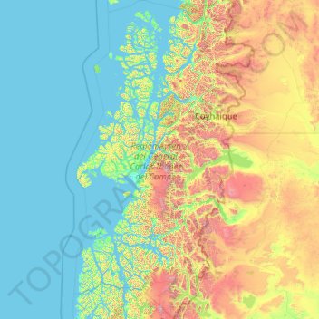 Aysén Region topographic map, elevation, terrain