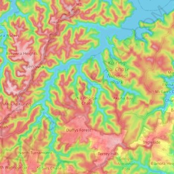 Ku-ring-gai Chase topographic map, elevation, terrain