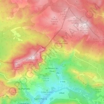 Le Revest-les-Eaux topographic map, elevation, terrain