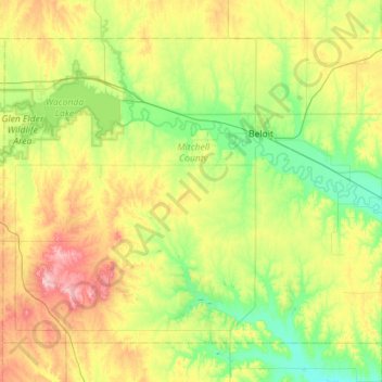 Mitchell County topographic map, elevation, terrain