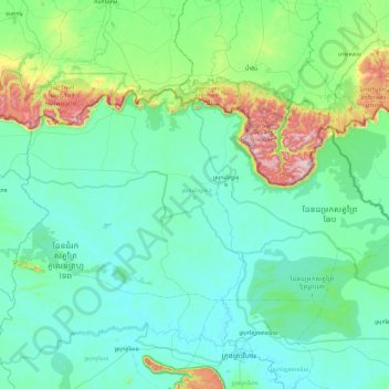 Choam Ksant District topographic map, elevation, terrain