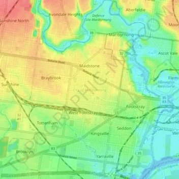 City of Maribyrnong topographic map, elevation, terrain