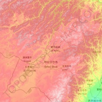 Hulunbuir topographic map, elevation, terrain