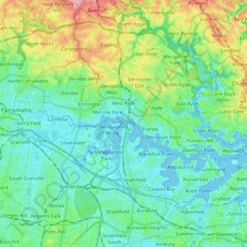 Parramatta River topographic map, elevation, terrain