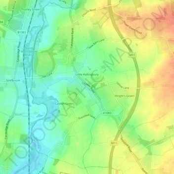 Little Hallingbury topographic map, elevation, terrain