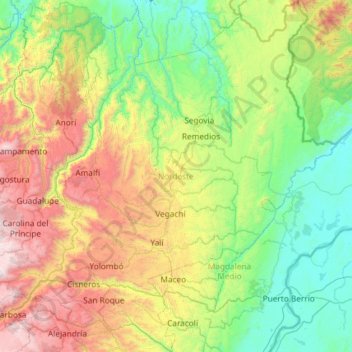 Nordeste topographic map, elevation, terrain