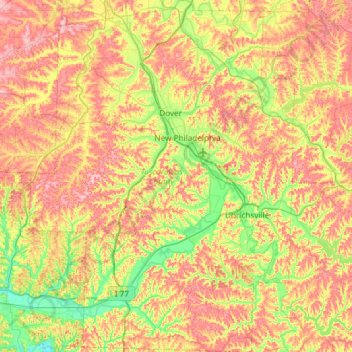 Tuscarawas County topographic map, elevation, terrain