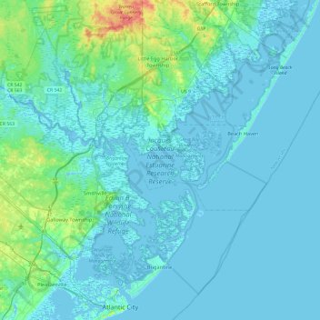 Jacques Cousteau National Estuarine Research Reserve topographic map, elevation, terrain