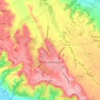 Arzacq-Arraziguet topographic map, elevation, terrain