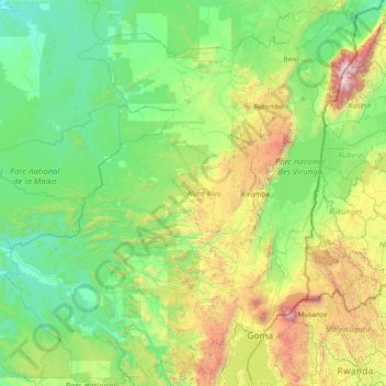 Nord-Kivu topographic map, elevation, terrain