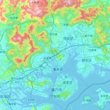 厦门市 topographic map, elevation, terrain