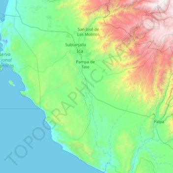 Río Ica topographic map, elevation, terrain