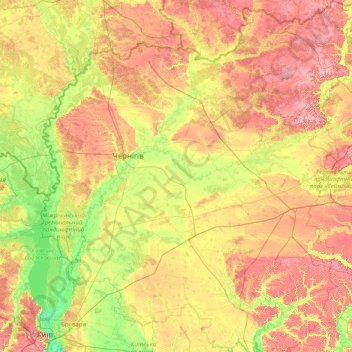 Chernihiv Oblast topographic map, elevation, terrain