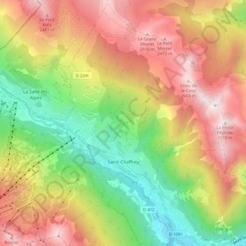 Saint-Chaffrey topographic map, elevation, terrain