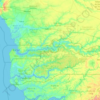 The Gambia topographic map, elevation, terrain