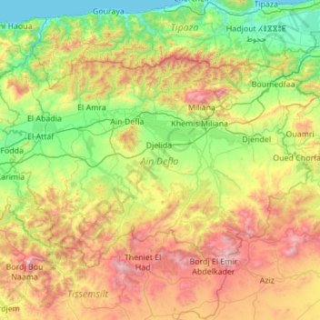 Ain Defla topographic map, elevation, terrain