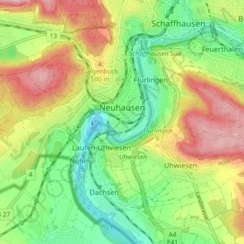 Neuhausen am Rheinfall topographic map, elevation, terrain