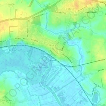 Brundall topographic map, elevation, terrain