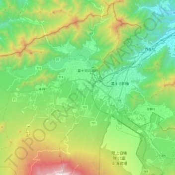 Fujikawaguchiko topographic map, elevation, terrain