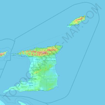 Trinidad and Tobago topographic map, elevation, terrain