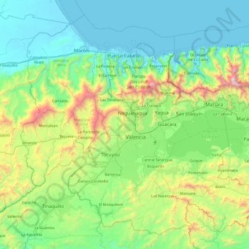 Estado Carabobo topographic map, elevation, terrain