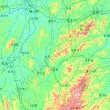 Zhuzhou topographic map, elevation, terrain